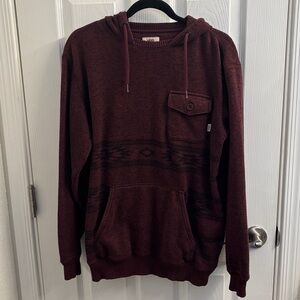 Men's VANS Burgundy Knit Sweater/Hoodie Front Pocket Aztec Print - Size Small